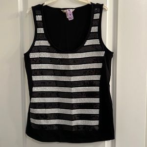 Banana Republic Black & White Striped Sequin Tank S